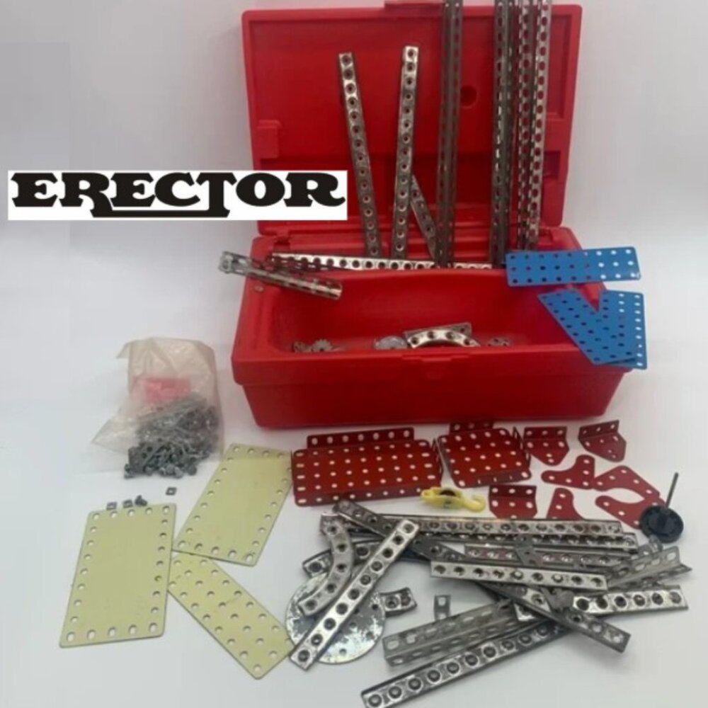 GILBERT ERECTOR SET: 1960's w/ red Plastic Case ** Vintage Toy **